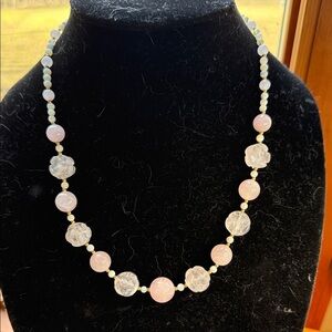 Elegant Lee Sands Rose & White Quartz Floral Necklace